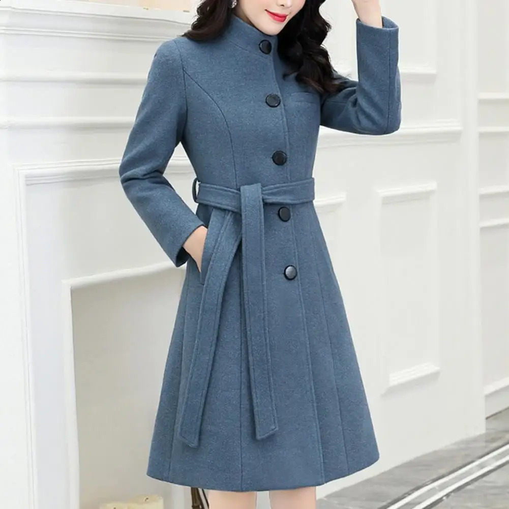 Stylish Women Woolen Coat Long Sleeve Autumn Winter Slim Fit Buttons Woolen Coat Elegant Women Overcoat for Office 240822