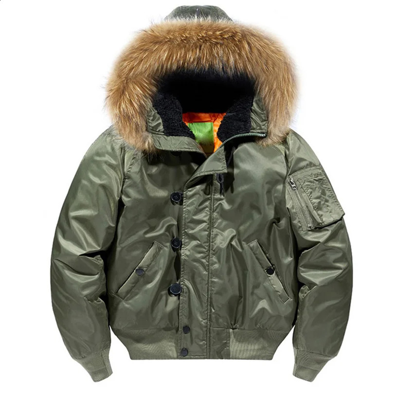 Padding mens winter bomber jacket heavy hooded Streetwear fur collar short park Y2K 240822