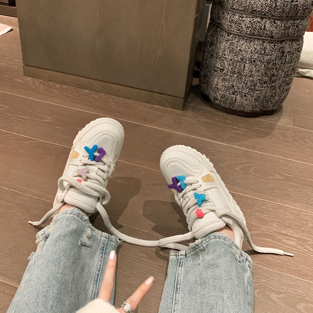 Ddmysports Cowhide Version Su Yinyin S Same Style White Women Thick Soled Height Increasing Chubby Bread Shoes Casual Versatile Board OUTDOOR