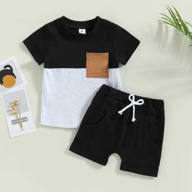 2023-02-01 Lioritin 0-3Years Toddler Boys 2Pcs Summer Outfit Sets Short Sleeve Contrast Color Tops Solid Drstring Shorts W250218