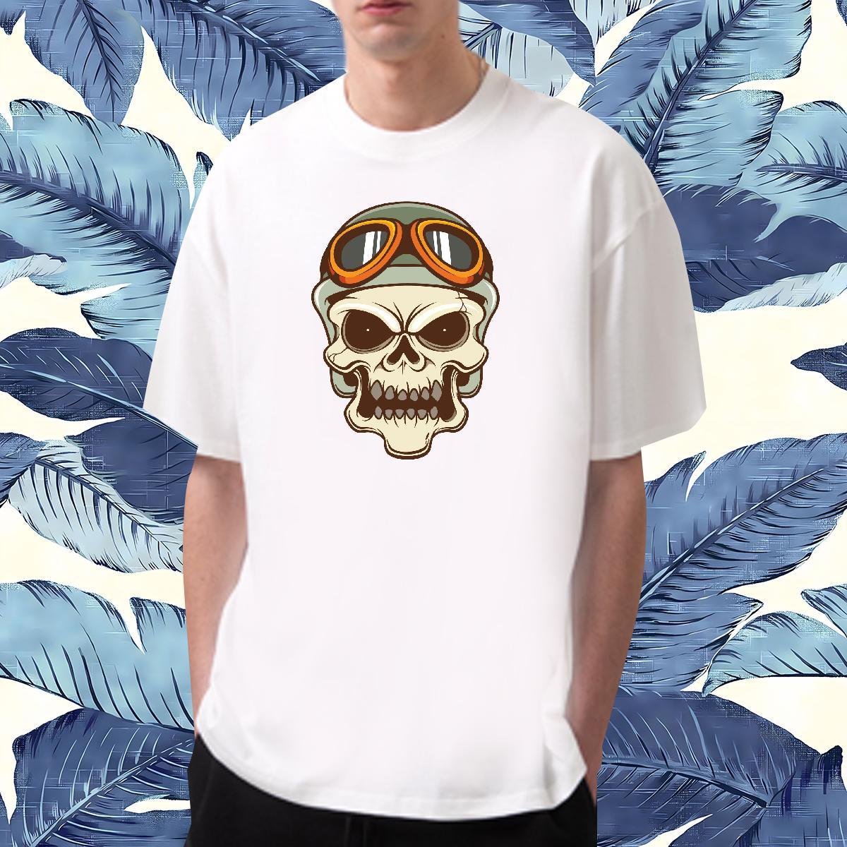 Classic T shirt 230g Pure Cotton skull Sport Black White Breathable Men Tops Tees Casual New Clothings