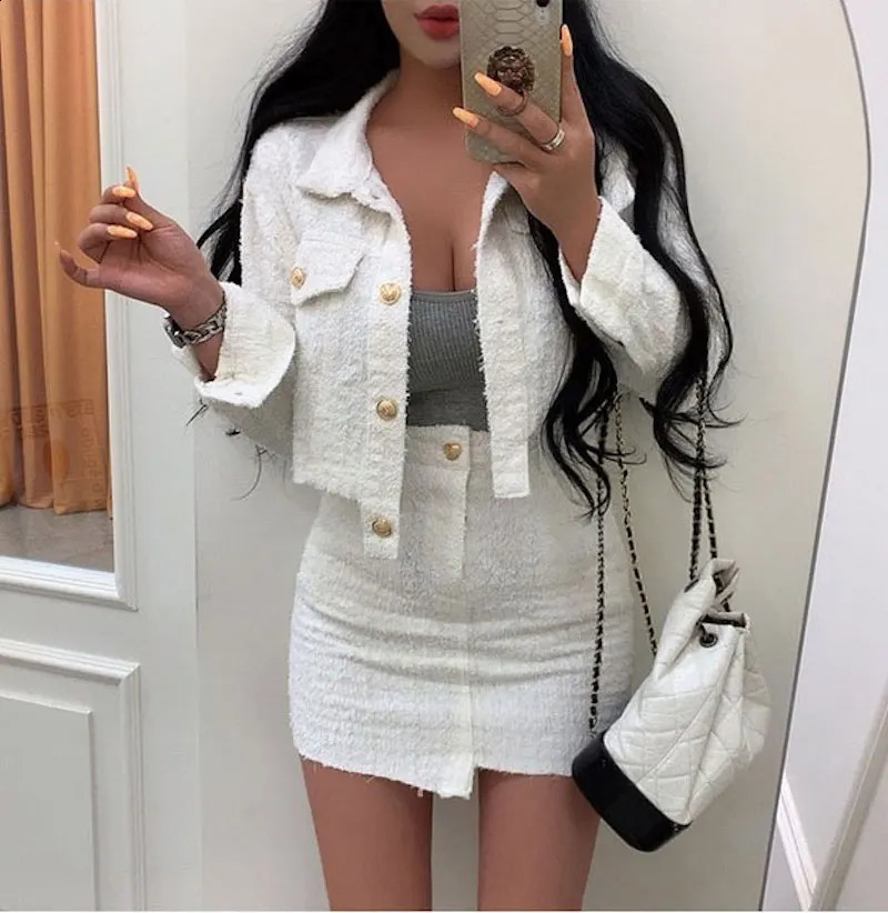 Cow Set Two-piece Suit Autumn Fashion Turndown Collar Blue Single-breasted Short Denim Shirt Top Solid Color Hip Skirt