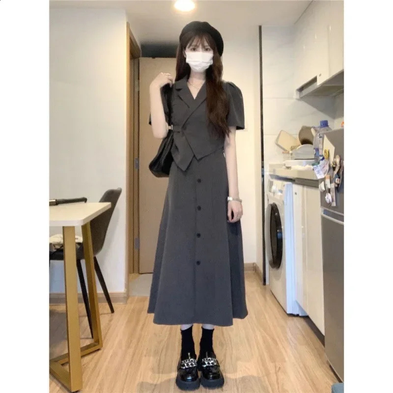 Summer Womens Suit Cropped Irregular Lapels High-waisted Skirt 2-piece Set Hong Kong Style Fashion 240823