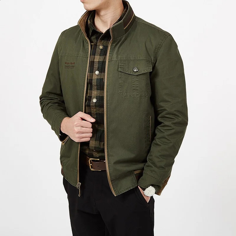 Mens Jacket M6XL Spring and Autumn Fashion Cotton Business Leisure Park Multi Pocket Clothing 240822
