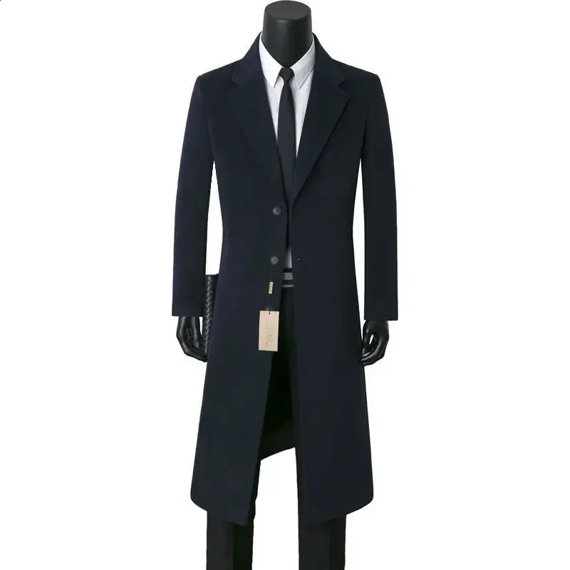Mens Medium Length Woolen Coat Business Casual Warm Windbreaker Suit Collar Autumn Winter 240822