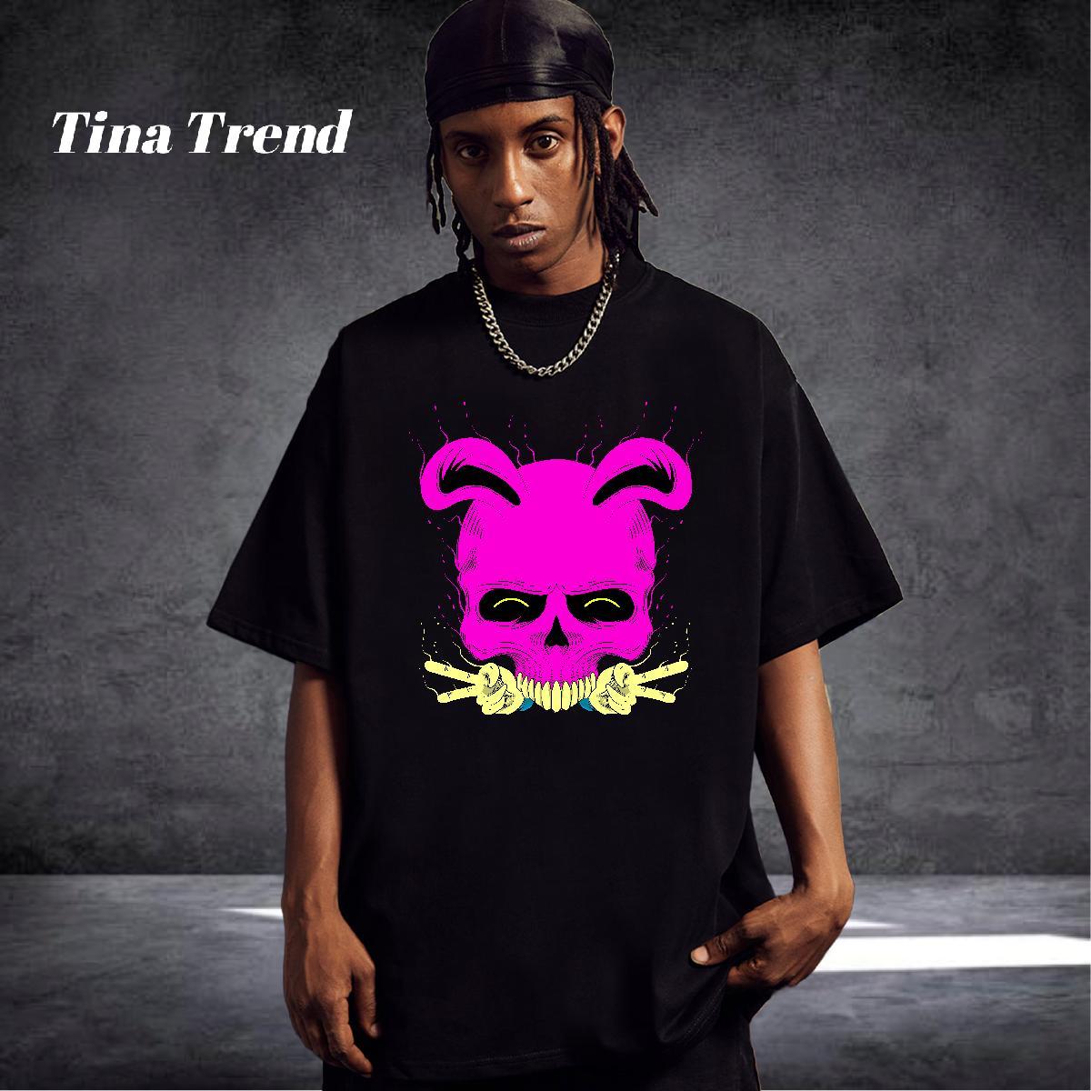 Soft T-Shirts for Men 230g Cotton skull Street Custom Cartoon Breathable Tshirts Brand Top Tees