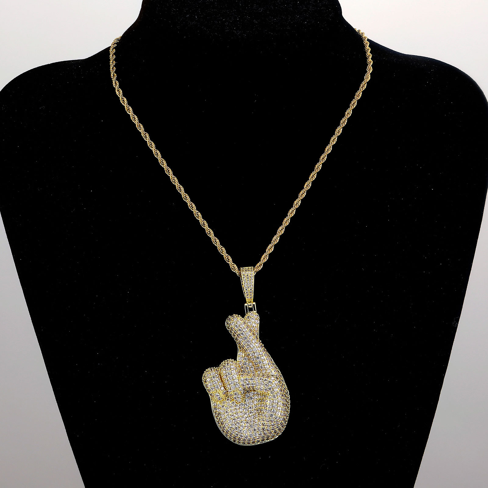 Hip Hop Palm Heart Shape Pendant Necklace 5A Zircon White Gold Plated Lover Jewelry Gift