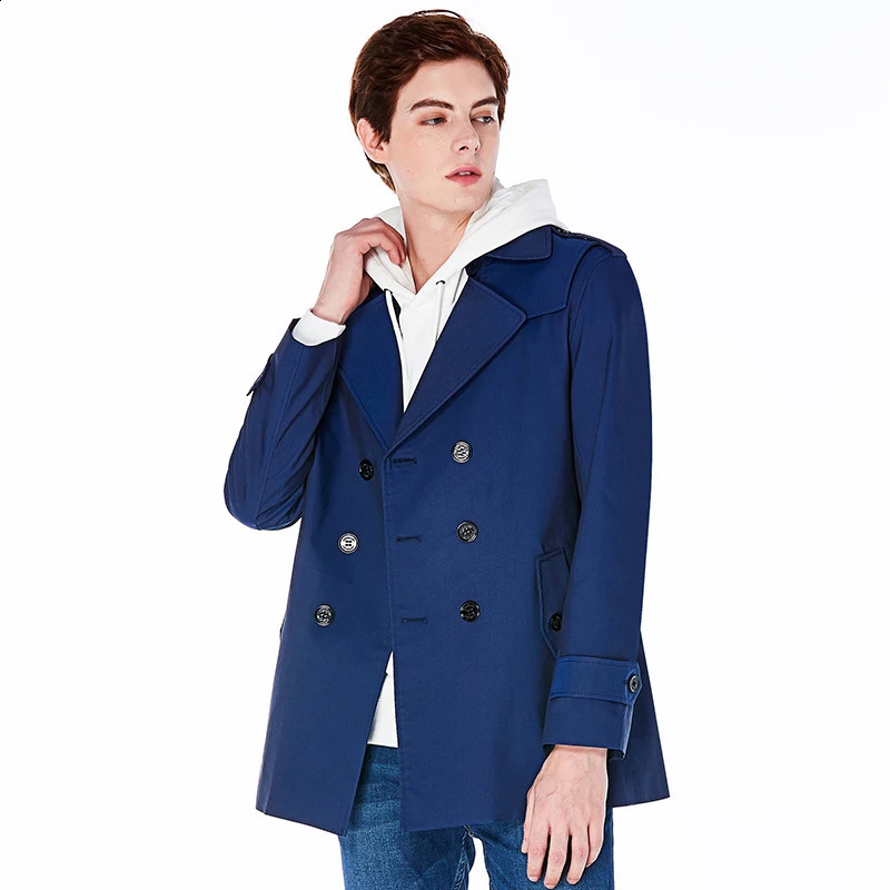 Short trench coat mens double breasted khaki cotton polyester British fashion custom windbreaker jacket for men 240822