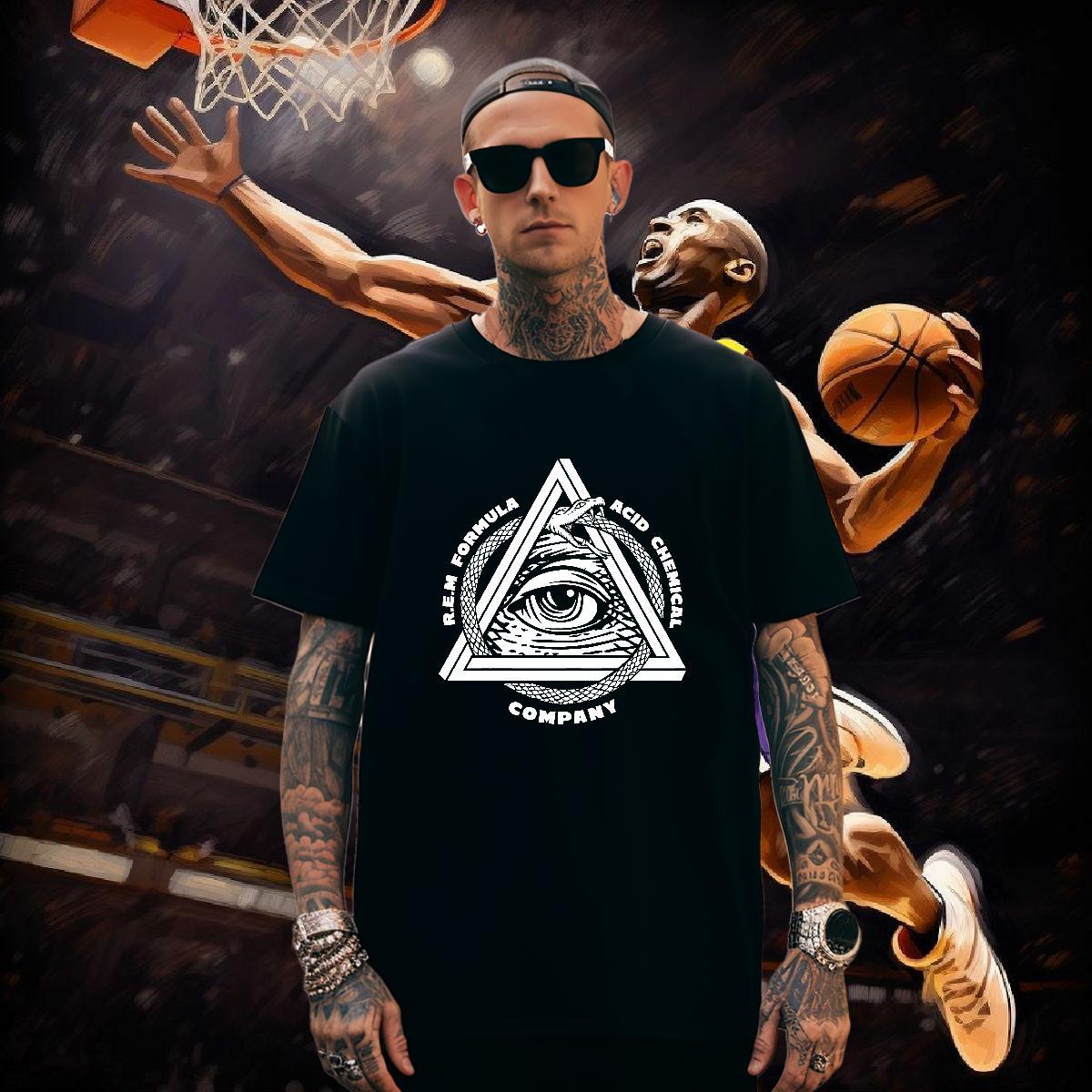 TOP Quality T shirt 100% Cotton 230g eye of the devil Outdoor Cartoon Print Crew Neck Breathable Men Tees Classic Casual Top Tees