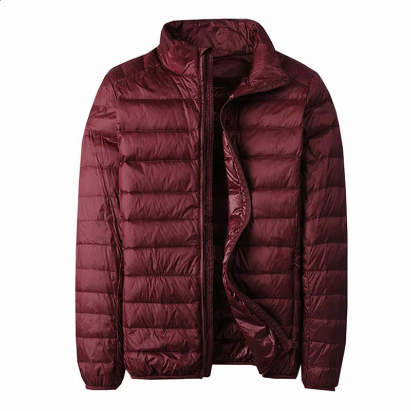 Mens ultra light white duck down jacket casual thin collar solid color autumn coat winter 240822