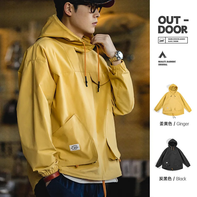 Maden Mountain Outdoor Multipocket Hooded Mens Jackets Spring Oversize Windbreak Parka Ginger Climbing Outerwear Track Jacket 240824