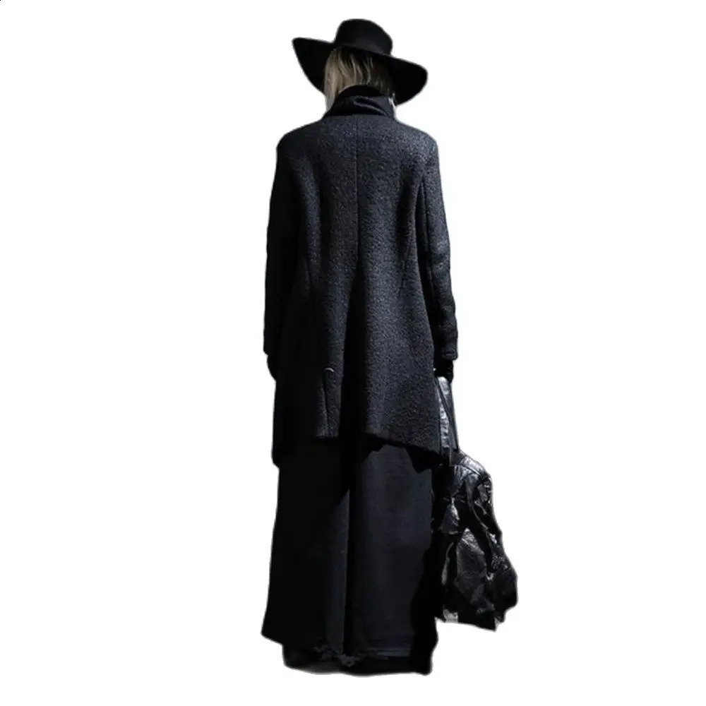 Irregular Fashion Long Wool Coat Punk Hip Hop Cloak Man Vintage Gothic Style Long Jacket Abrigo Hombre 5xl 240822