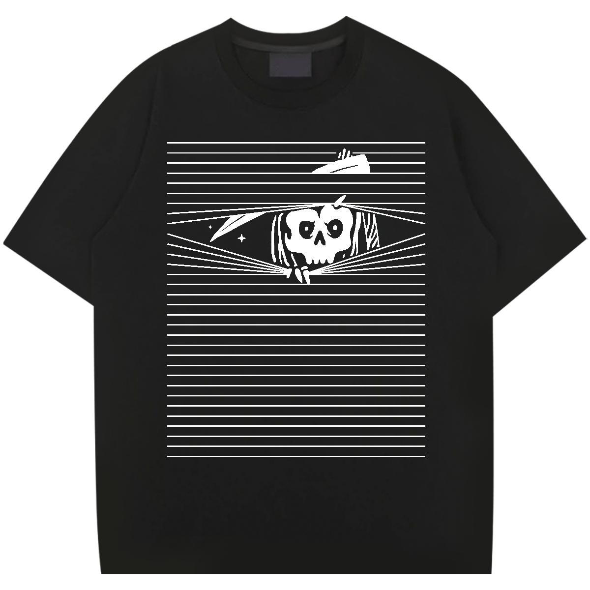 Classic T-Shirts for Men 230g Pure Cotton skull Street wear Hip Hop Asian Size Breathable Short Sleeve Men Tees Classic Casual Wear