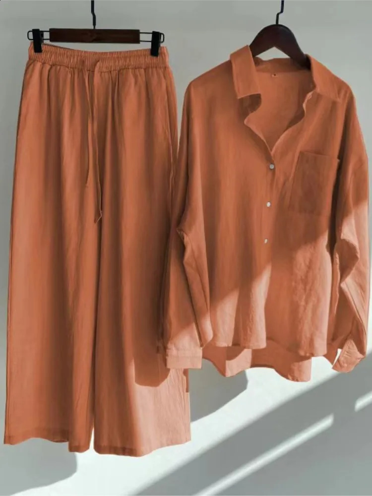 Spring Autumn Women Two Piece 2024 Casual Long Sleeve Shirt Women Suit Fashion Button Casual Female Wide Leg Pants 2 Piece Sets 240823
