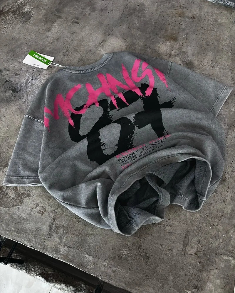 American fashion washing oversized Tshirt Hip Hop retro street printing mens Y2K Harajuku casual cotton short sleeved womens 240822