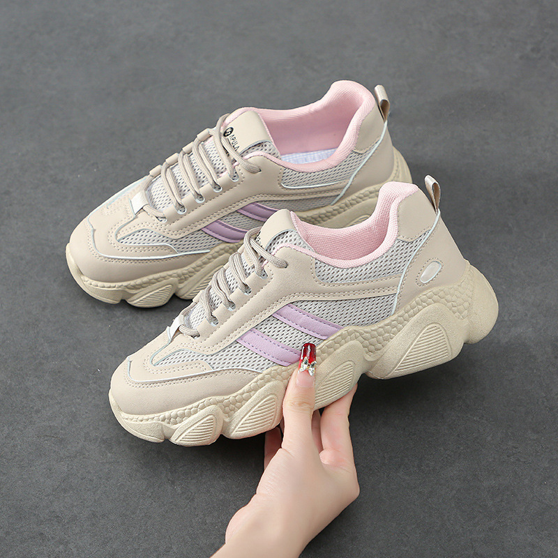 Ddmysports Thick Soled Dad Shoes For Women S New Height Increasing White Casual Sports Spring And Autumn Round Toe Versatile OUTDOOR