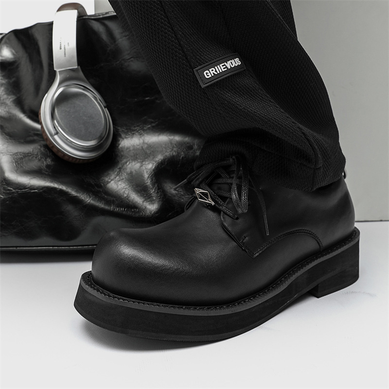 Ddmysports Spring Edition Small Cap Derby Men S New Casual Leather Thick Bottom Dark British Eight Boosting Shoes OUTDOOR