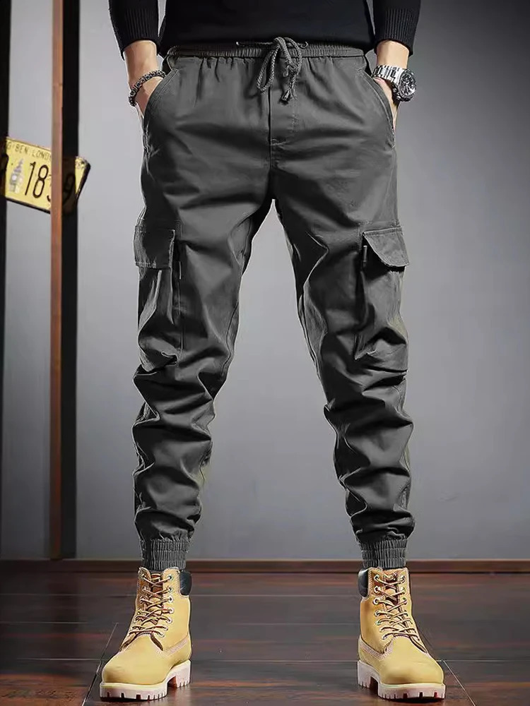 American casual sports multi pocket pure cotton leggings 240823