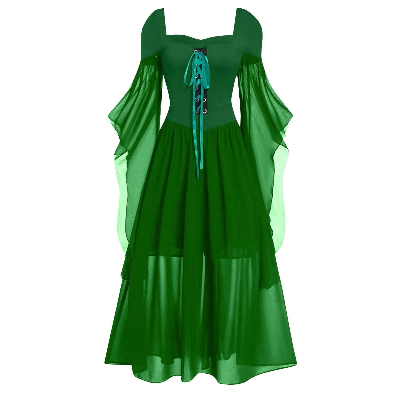 Medieval Witch Dress Butterfly Sleeve Gothic Mesh Lace Pendant Halloween Carnival Costume Size Up 240823