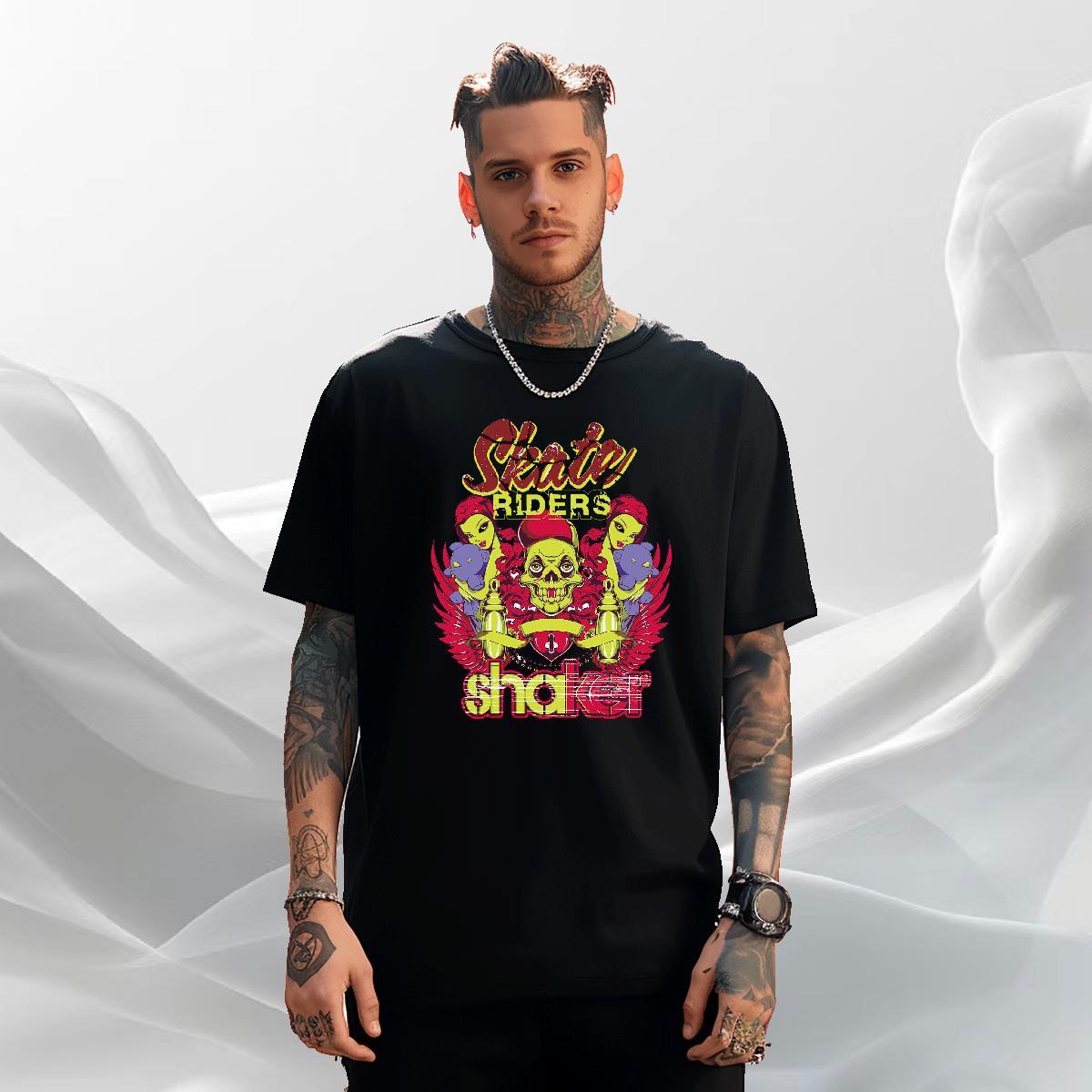 Brand T shirt 230g Cotton skull Outdoor Black White Breathable Short Sleeve Couples T Shirts 2024 Tops
