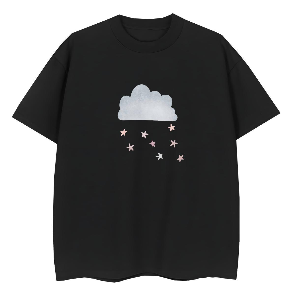 Loose Women Tshirts 230g Cotton painting Daily Wear T-Shirts Breathable Crew Neck Cartoon Print Tops Shirt