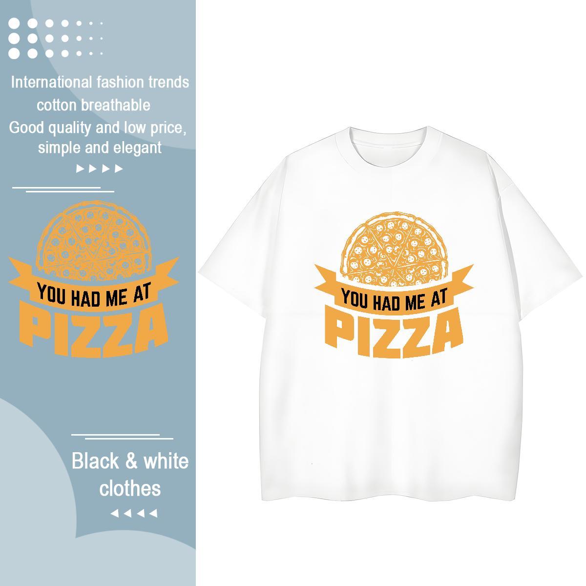 5A Women Tshirts 230g 100% Cotton pizza Spring Summer T Shirts Women Breathable Soft Black Oversized Top Tees