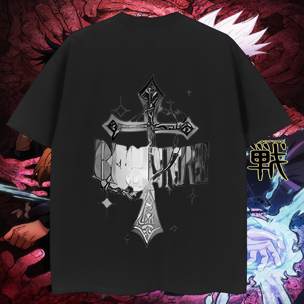 Cool T-Shirts 230g 100% Cotton cross Summer Casual Black Oversized Breathable Short Sleeve Tshirt for Man Woman Brand Tops Shirt