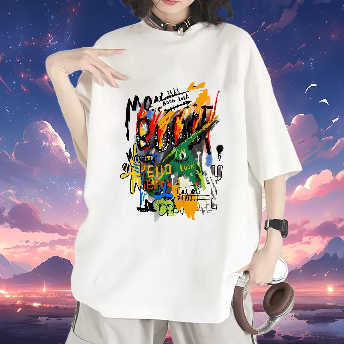 Wholesale Women Tshirts 230g Pure Cotton cartoon Street T Shirt For Woman Crew Neck White Plus Size Top Shirts