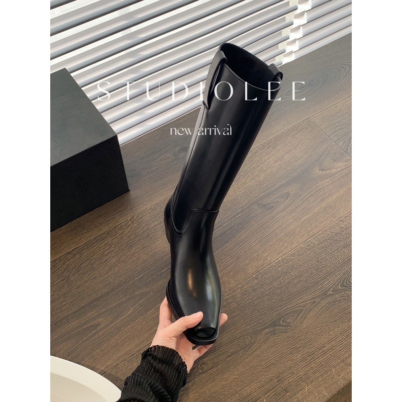 Ddmysports Cowhide Version Of Grape Mom Same Style With Small Square Toe Thick Heel Midsole Not Over The Knee Knight Boots Women S Autumn And Winter C