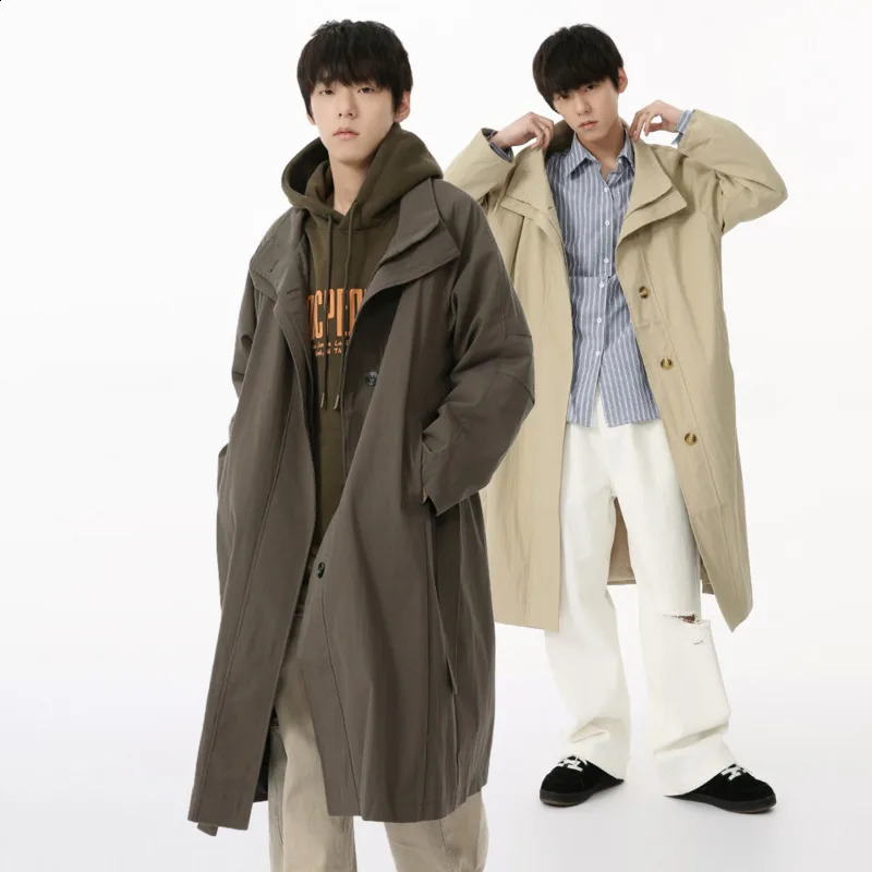 Mens Wear Autumn Fashion Single Breasted Trench Male Long Coat Loose Overcoat Trend Handsome Casual Windbreak 240822
