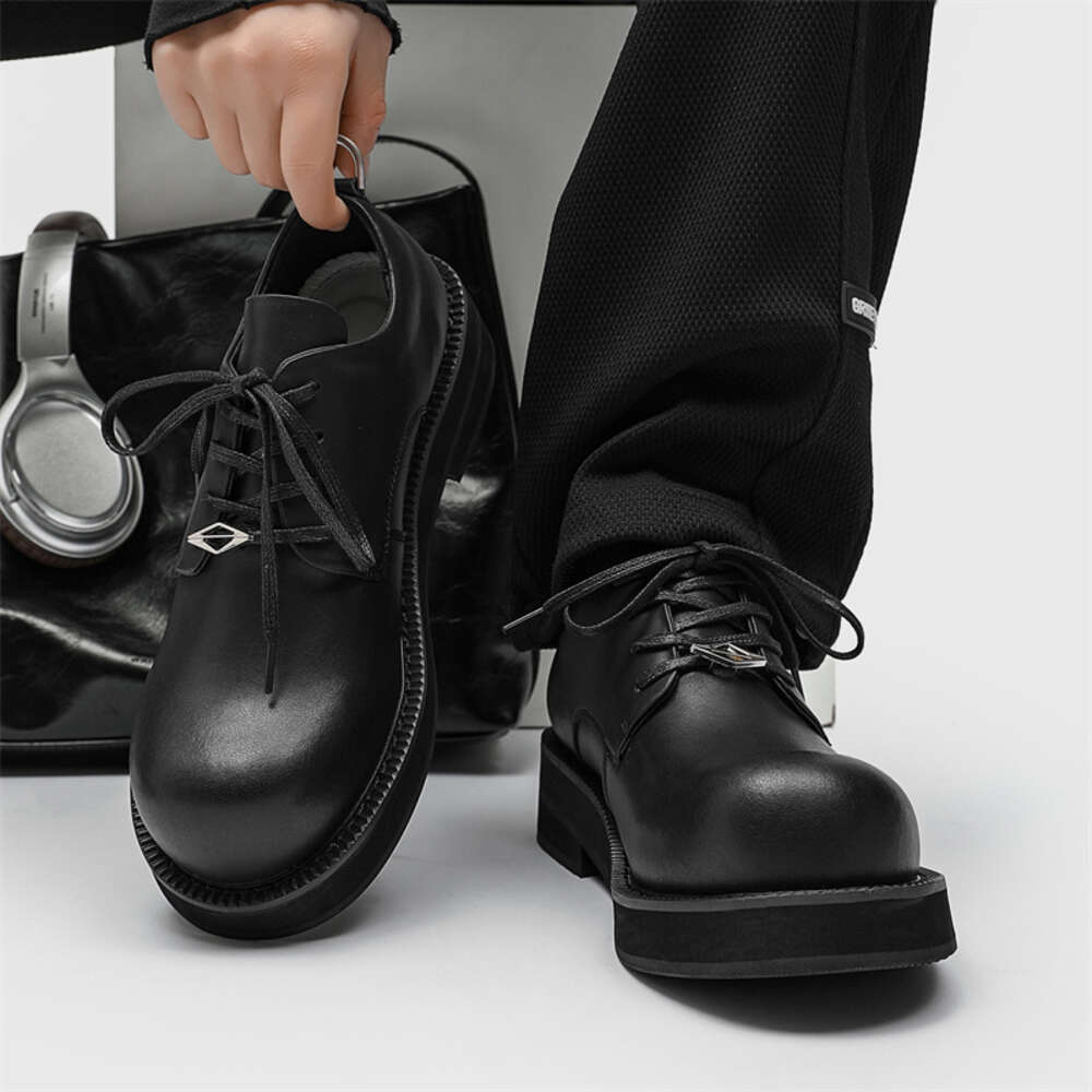 Ddmysports Spring Edition Small Cap Derby Men S New Casual Leather Thick Bottom Dark British Eight Boosting Shoes OUTDOOR