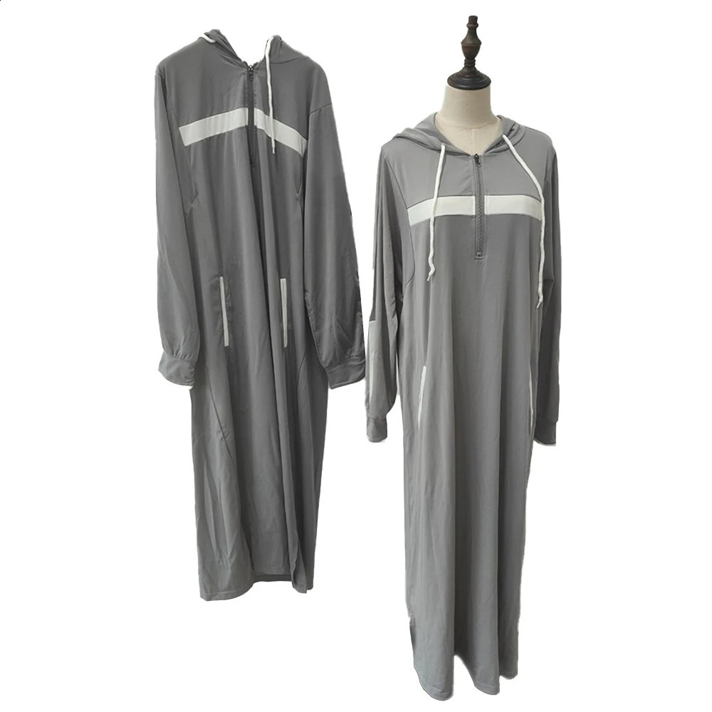 Mens Muslim Middle Eastern Islamic Arab vintage clothing loose long sleeves drawstring pockets fulllength hooded robe 240822