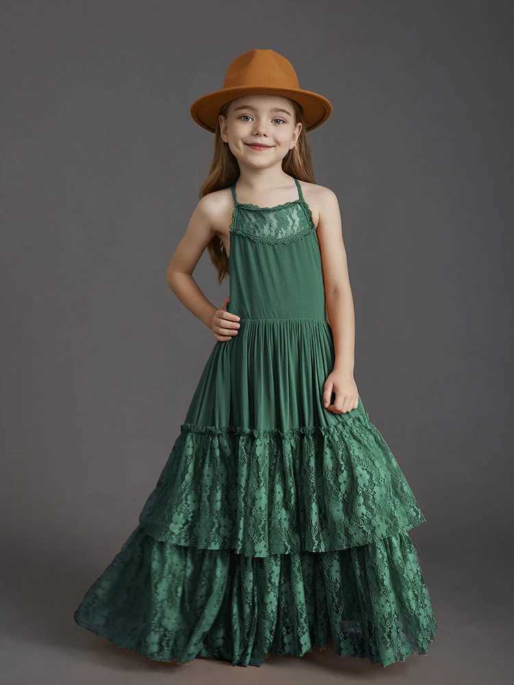 Plus size princess girl lace long dress baby children flower wedding Christmas party vest childrens clothing 3-15 years W240823