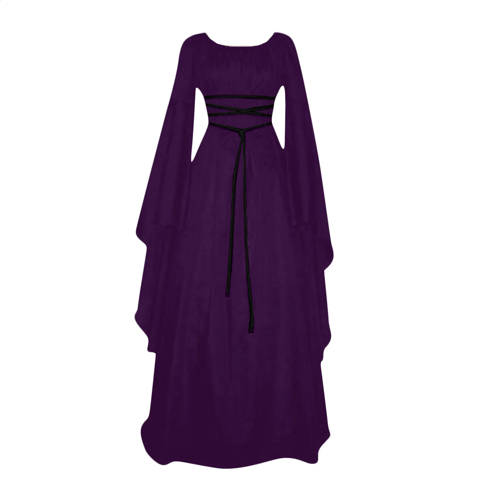Womens medieval ball dress long sleeved round neck belt irregular retro Halloween costume 240823