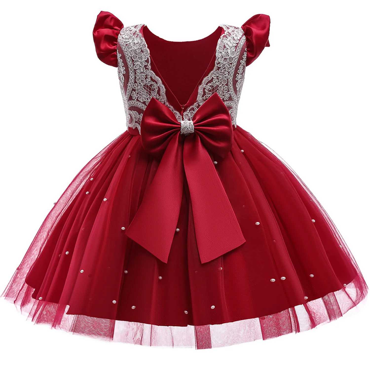 Baby girl lace flower dress childrens wedding cute bow princess costume party childrens Tutu birthday summer costume 1 2 3 4 5 years W240823