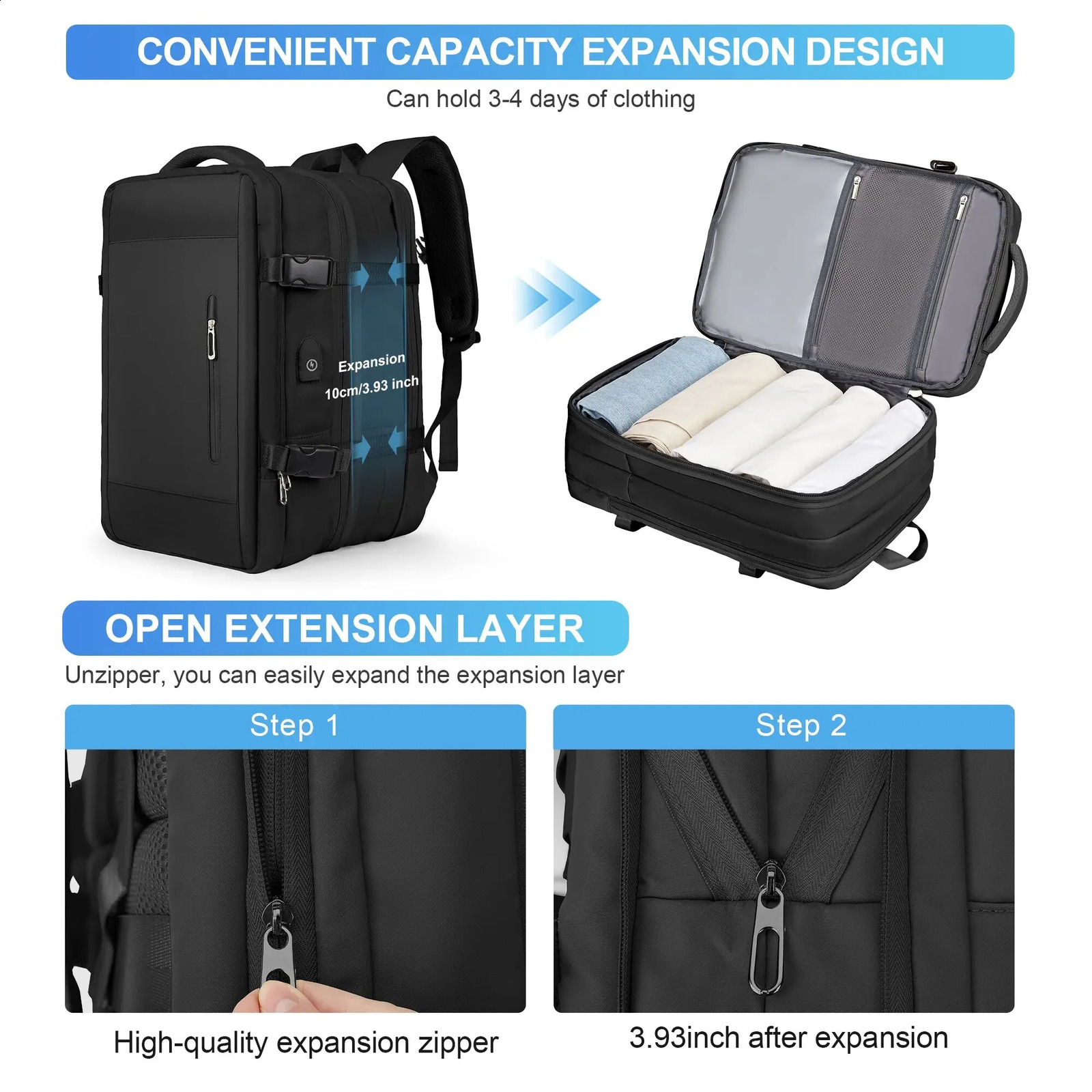 Likros Mens Backpack Business Travel Backpack Portable Waterproof Expandable Backpack Large Capacity Weekend Traveler Laptop Bag 241019CJ