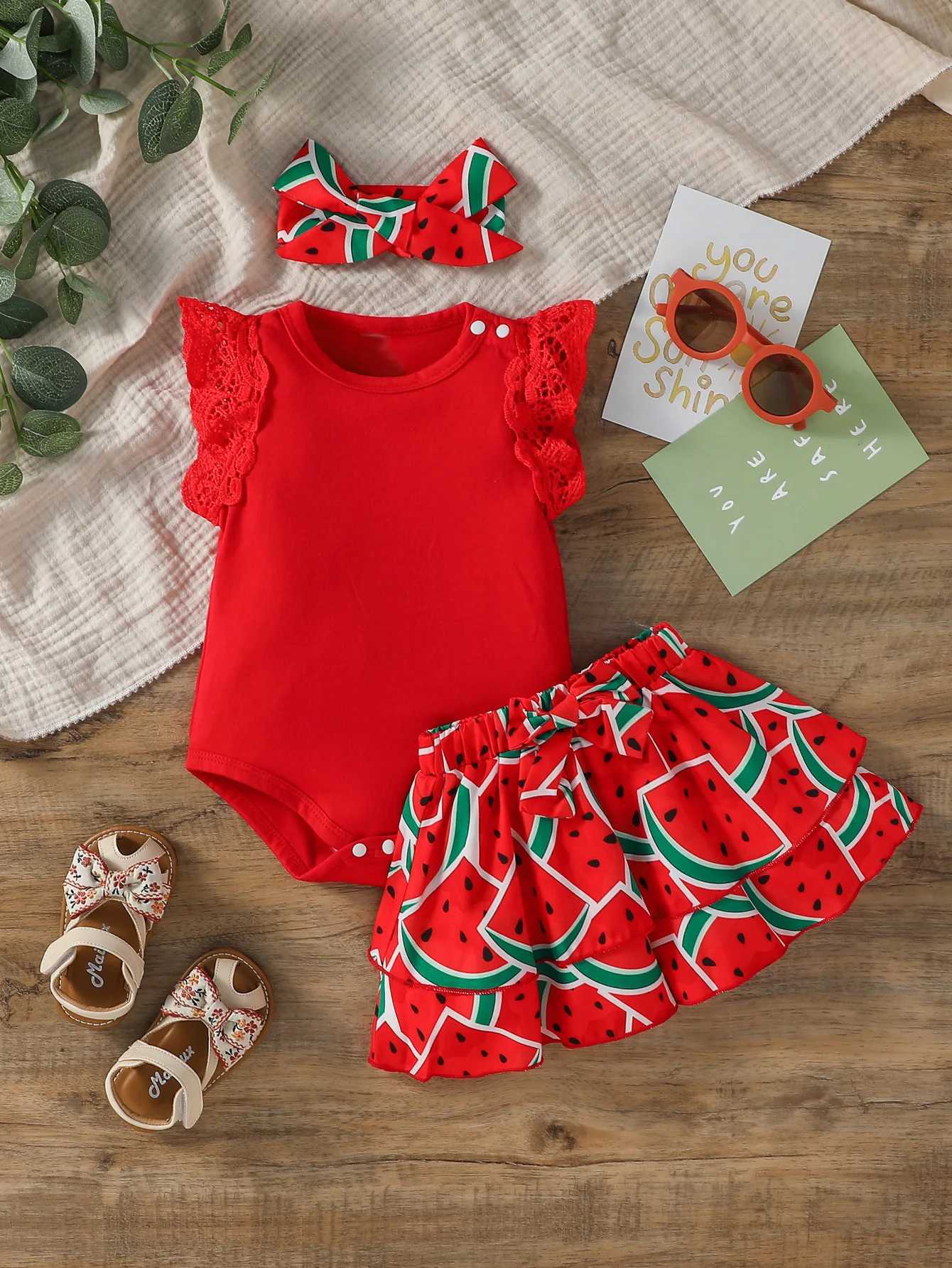 Baby Gilrs Summer Sleeveless Printing Watermelon Fashion Shirt Set For Vacation Or Streetwear W250218