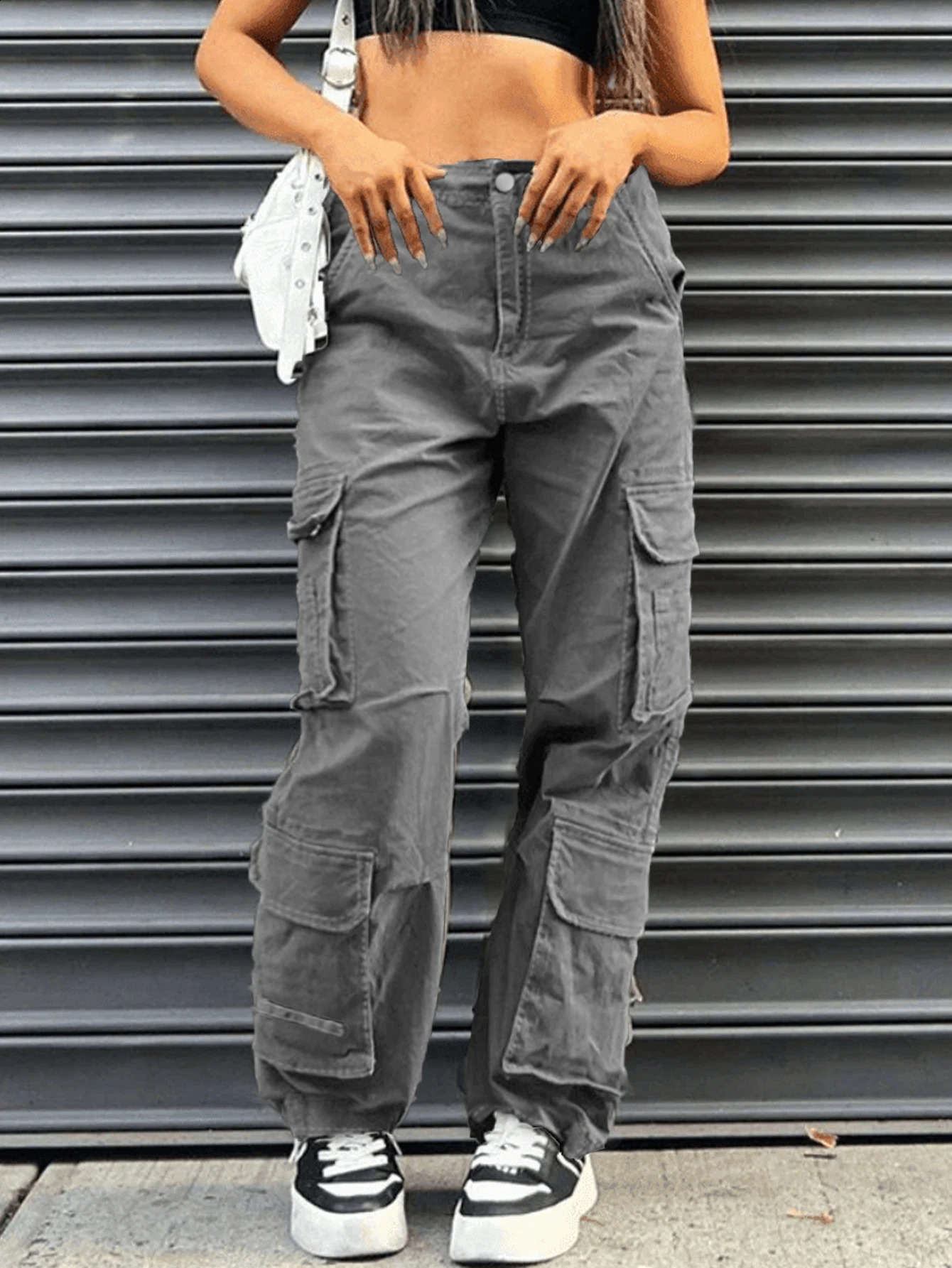 Womens Cargo Pants High Waist Fashion Casual Working Straight Slim Trousers Girl Baggy Trousers Multi Pocket 240823