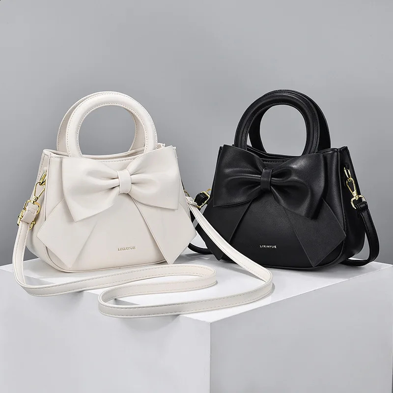 Fashion Casual Handbags For Women Cute Bow Black White Blue Kahki PU Handbags Trendy Daily Shoulder Underarm Bags bolsa feminina 250103