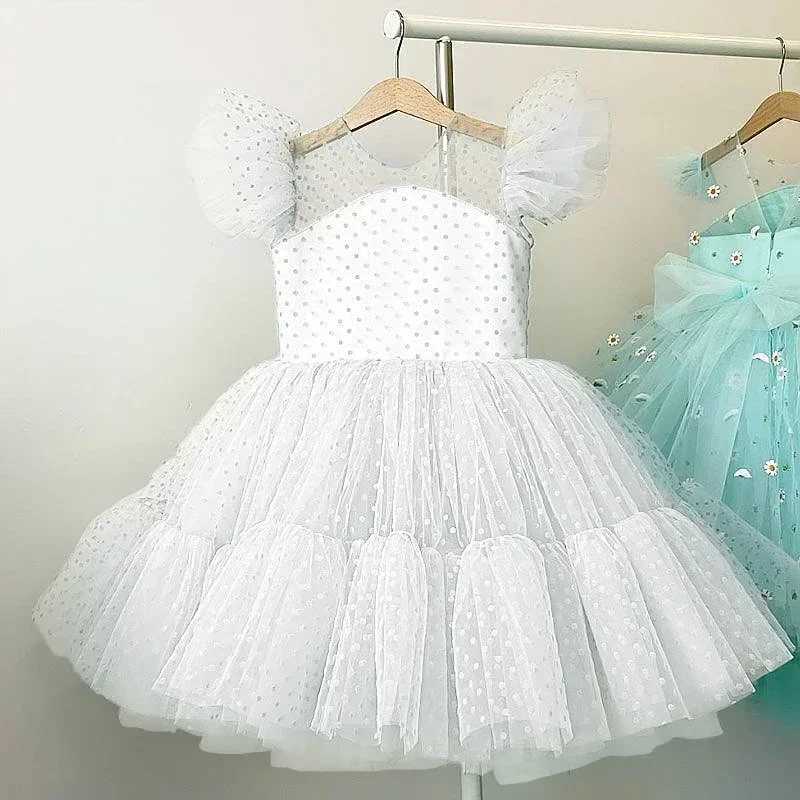 2024 Polka polka dot summer girls mesh princess dress suitable for children aged 4-10 wedding parties Tutu childrens communication evening dress W2408