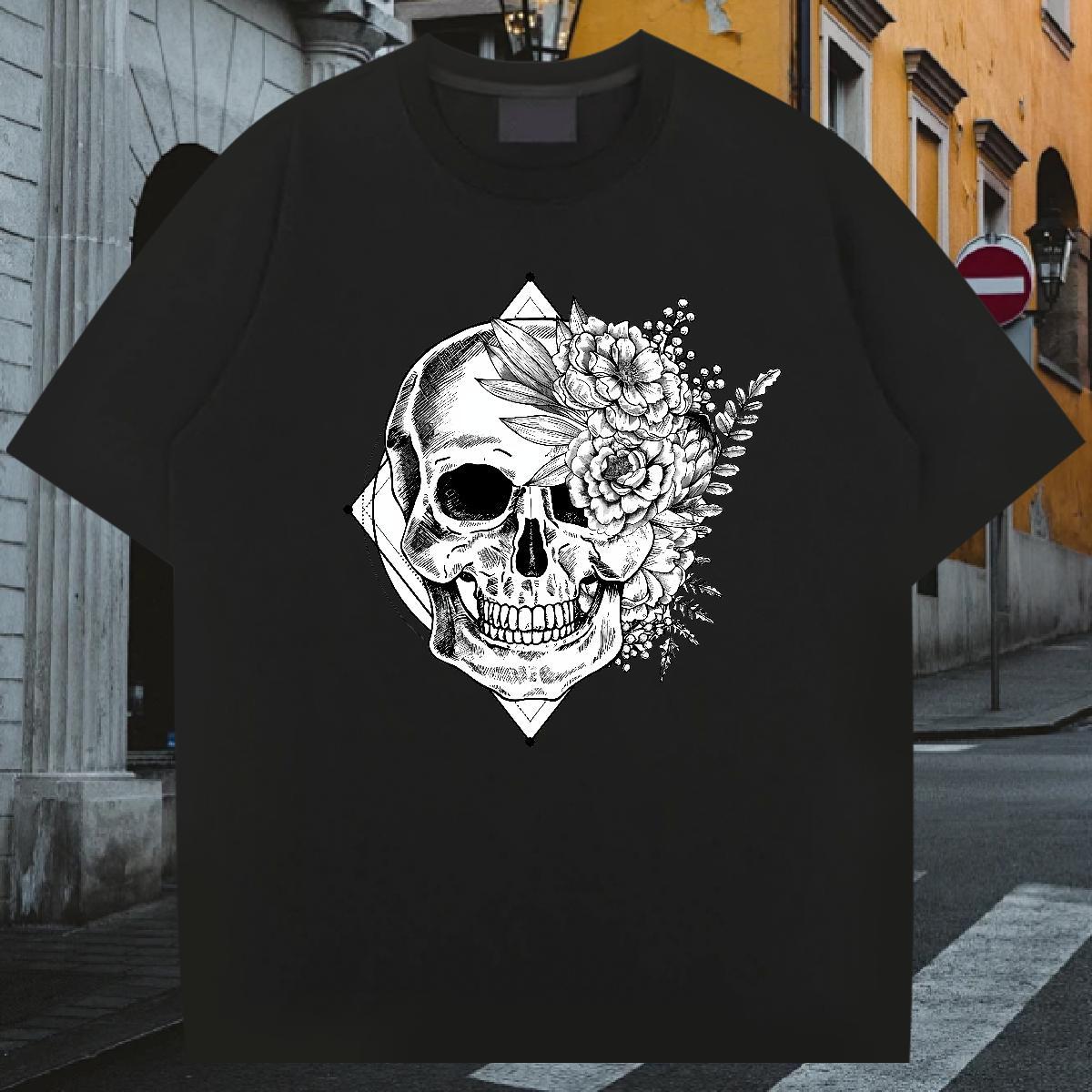 Soft T Shirts Men 230g Cotton skull Street Casual Black White Breathable Soft Men Clothes T-Shirt 2024 DIY Tees Shirts