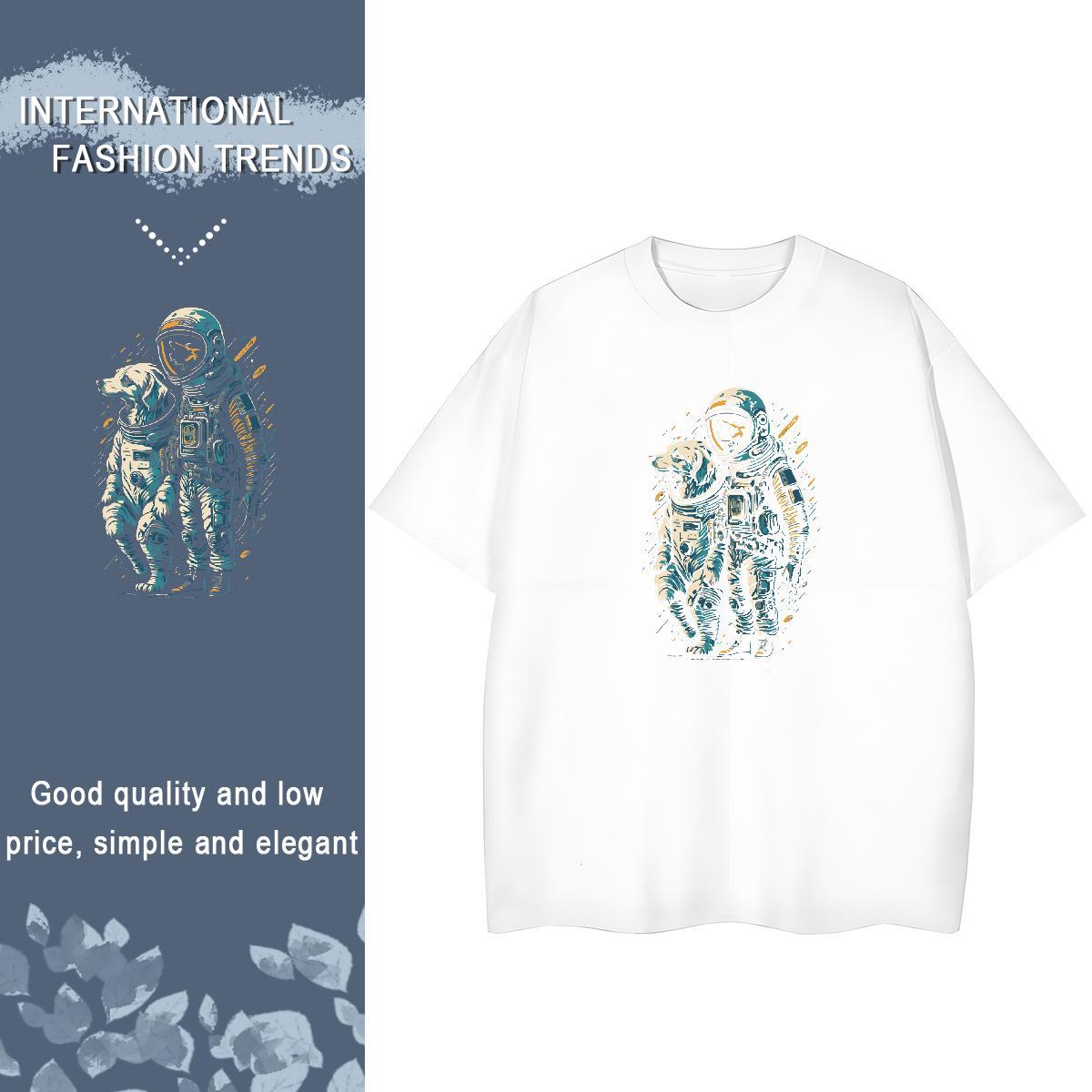 Nice Unisex Tshirts 230g Cotton cosmonaut Summer Casual Woman T Shirts Crew Neck Breathable Cartoon Print Tops Tees