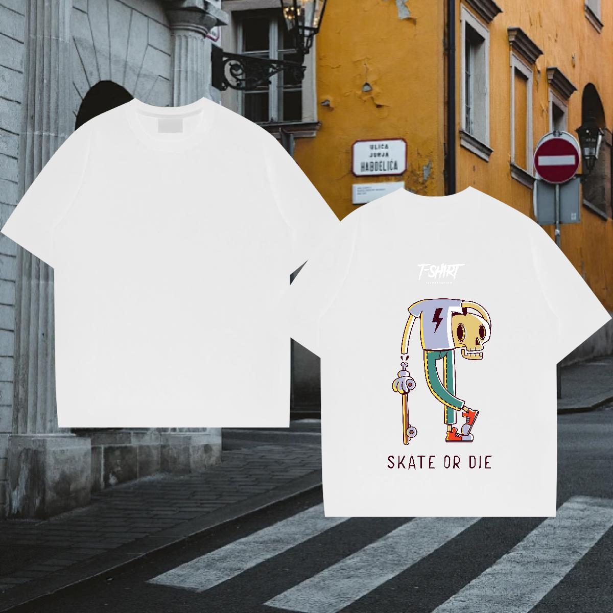 Loose Men T Shirts 100% Cotton 230g skull Street Custom Printed Breathable Short Sleeve Tshirts DIY Tee Shirt