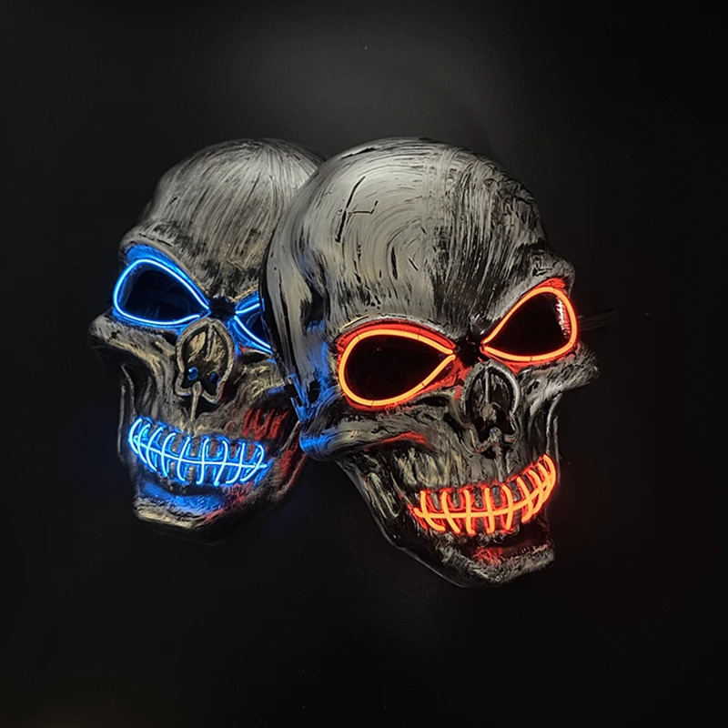 Evil Skull Mask Halloween Carnival Masquerade Haunted House Scary Decoration Cosplay Skeleton Scary Theme Party Light Up Mask 240823