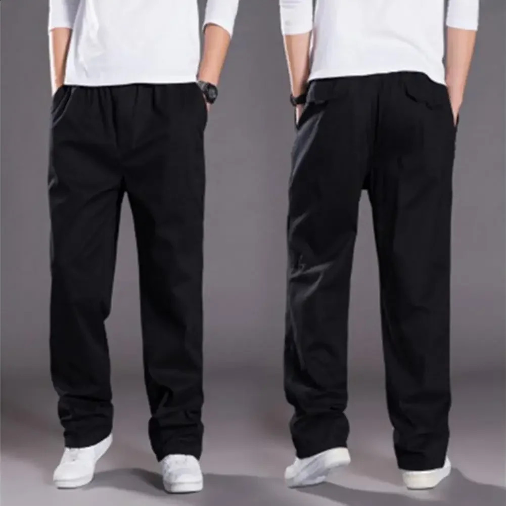 Men Cargo Pants Spring Fall Elastic Waist Drawstring Casual Pants Loose Large Pocket Male Straight Wide Leg Trousers 240822