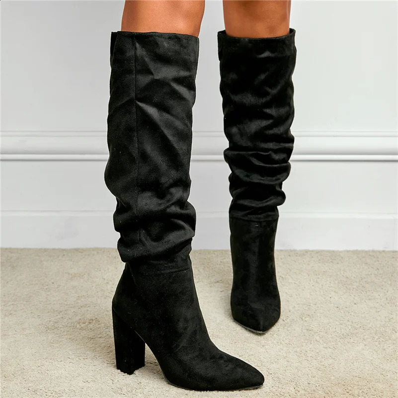 womens knee high boots 10cm high heels brown boots womens platform square heel stacked block shoe bag 240823