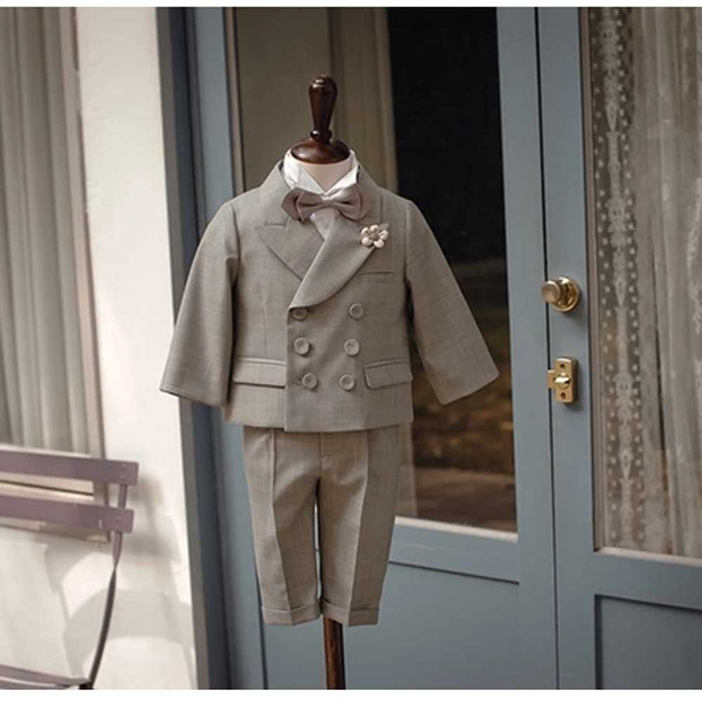 Khaki boys set wedding evening dress childrens jacket set baby jacket 3-piece set 1-4 years old custom clothing birthday baptism dress W240823