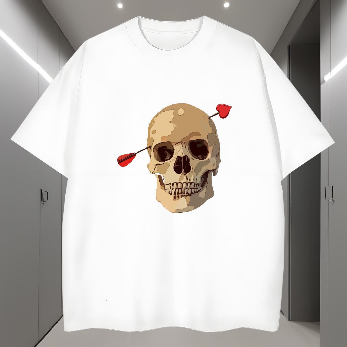 Designer T shirt 230g 100% Cotton skull Home Outdoor Black Oversized Breathable Short Sleeve Tshirts 2024 New Polos