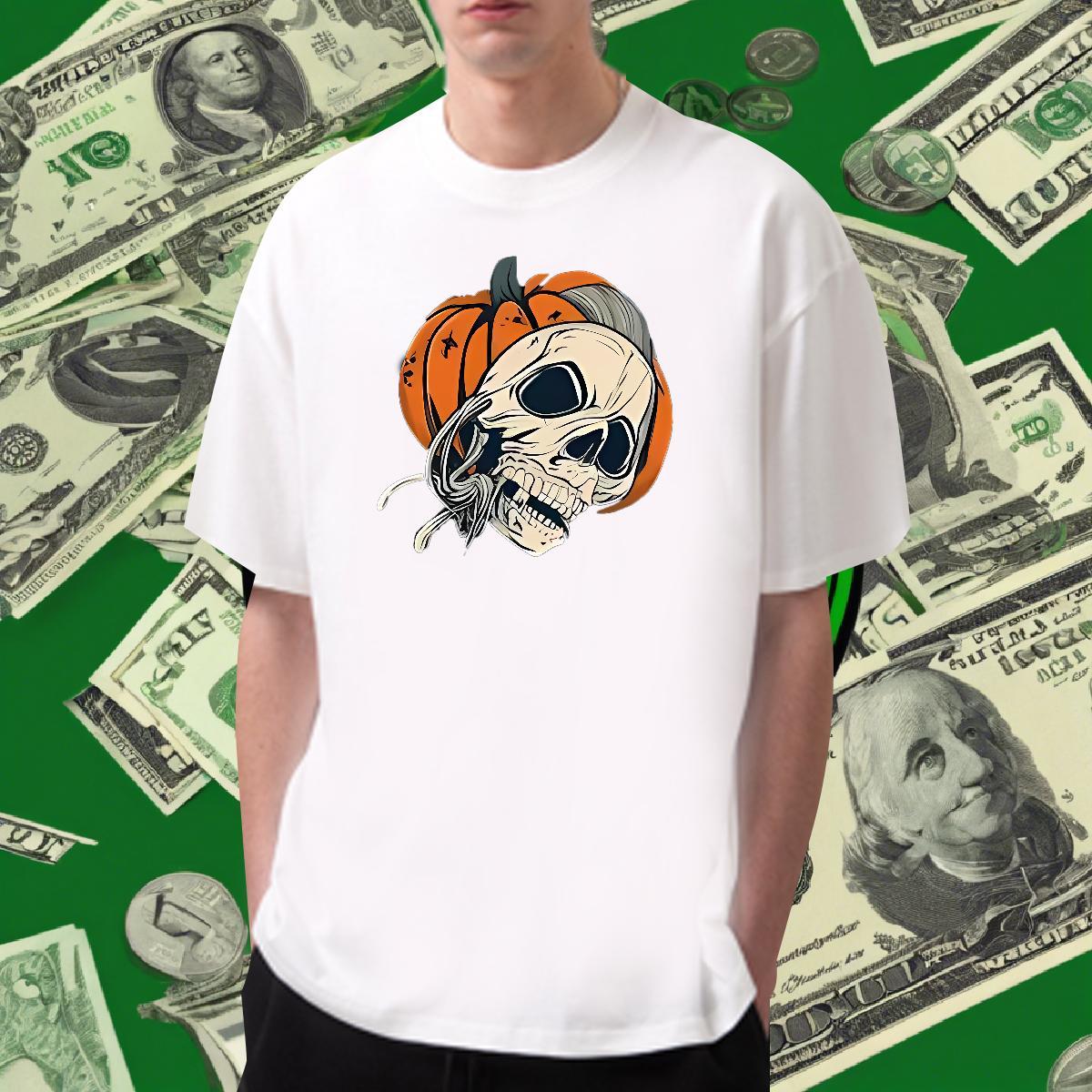 Cool T-Shirts 230g 100% Cotton halloween High Street Hip Hop Black White Breathable Short Sleeve Men Tops Tees DIY Tshirts