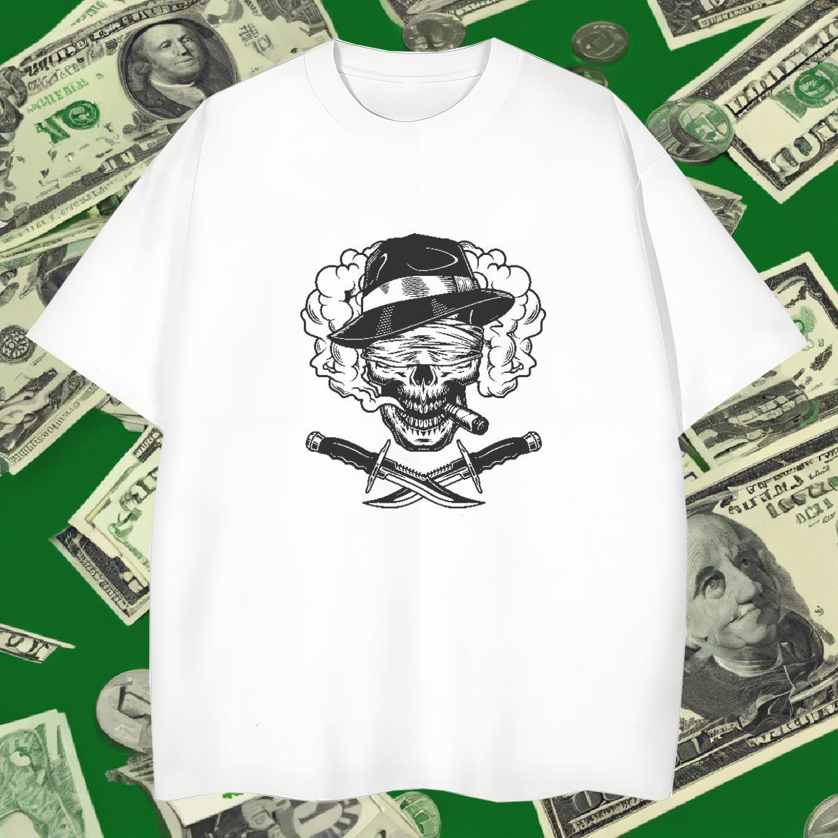 Cool Design T Shirt For Man 230g 100% Cotton skull Casual Beach Anime Print Pure Cotton Men Tops Tees DIY Customized Wear